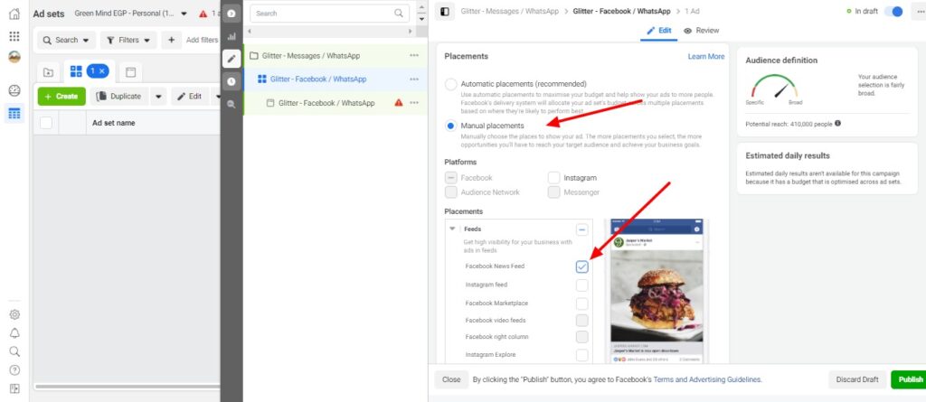 in placment tab, select only Facebook newsfeed