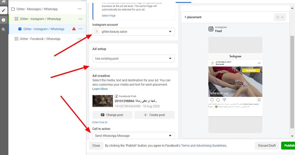select existing post ad from instagram