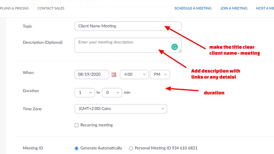 Add all the details for your meeting