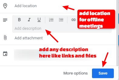 add the description and location for offline meetings