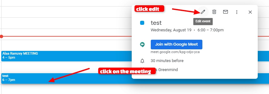 click on the meeting and edit it