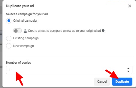 select number of copies and press duplicate