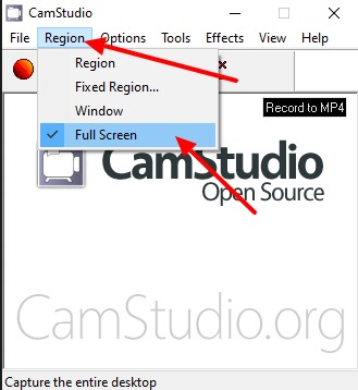 Region must be a full screen