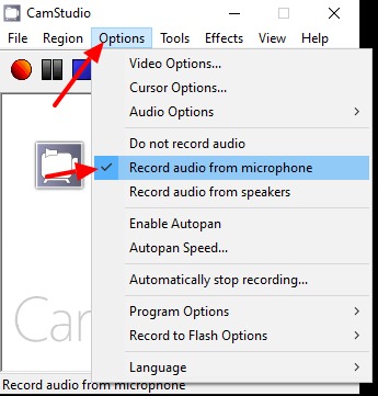 Options to record audio from microphone