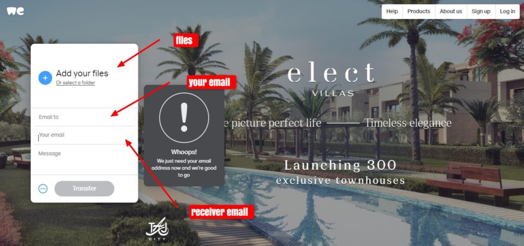 add your email and receiver email then upload your files